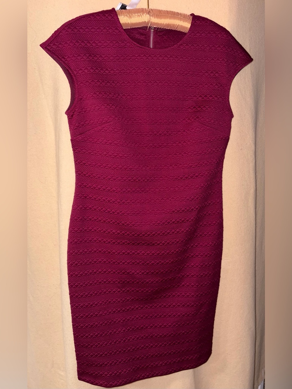 Donna Morgan Textured Knit Midi Sheath Dress in Deep Red